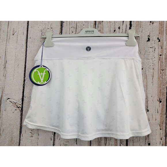 BF Women's Large Faye + Florie White Skull & Crossbones Golf Skort Skirt Shorts - Picture 6 of 7